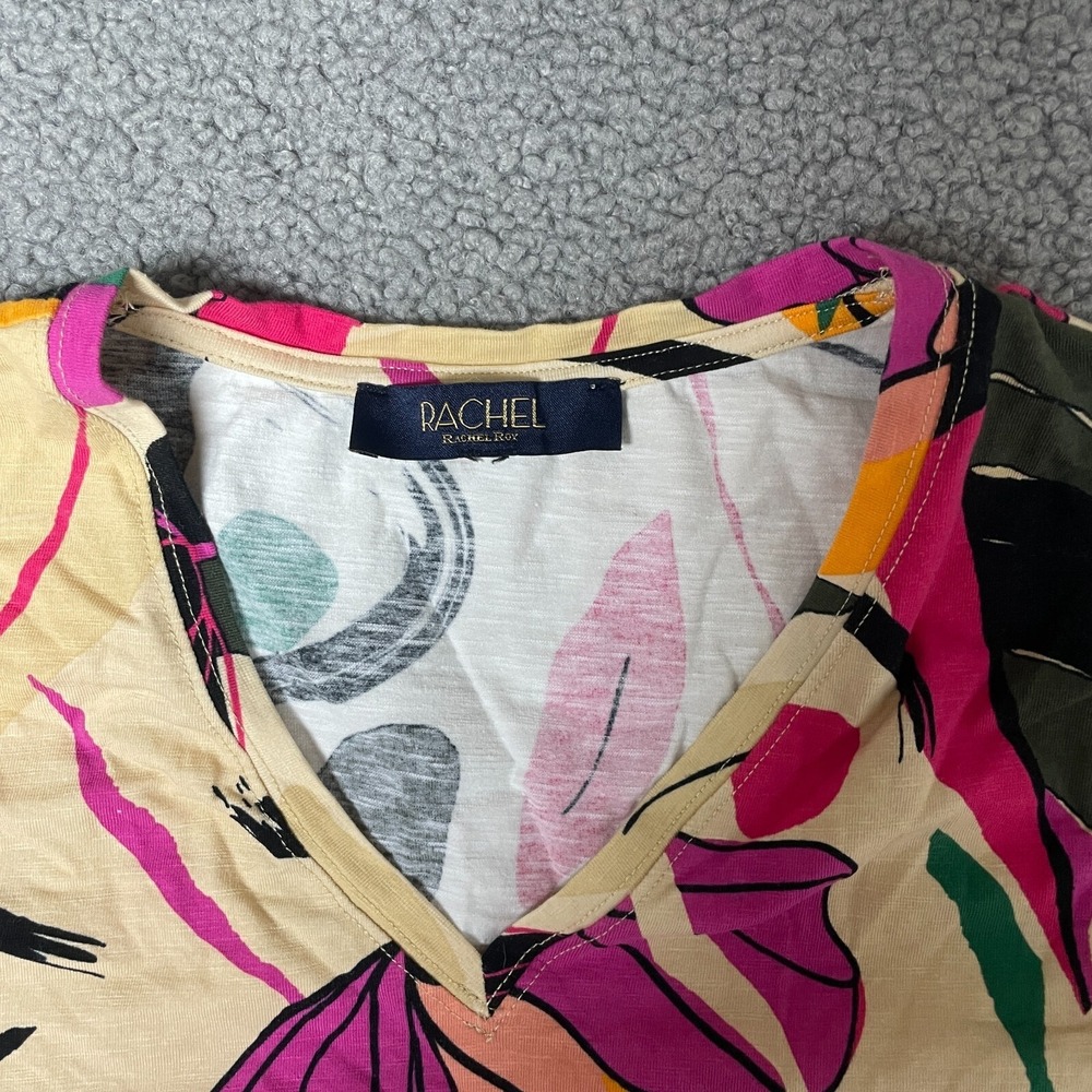 Rachel Rachel Roy Popover Short cap Sleeve Top shirt medium tropical floral palm - Picture 2 of 6